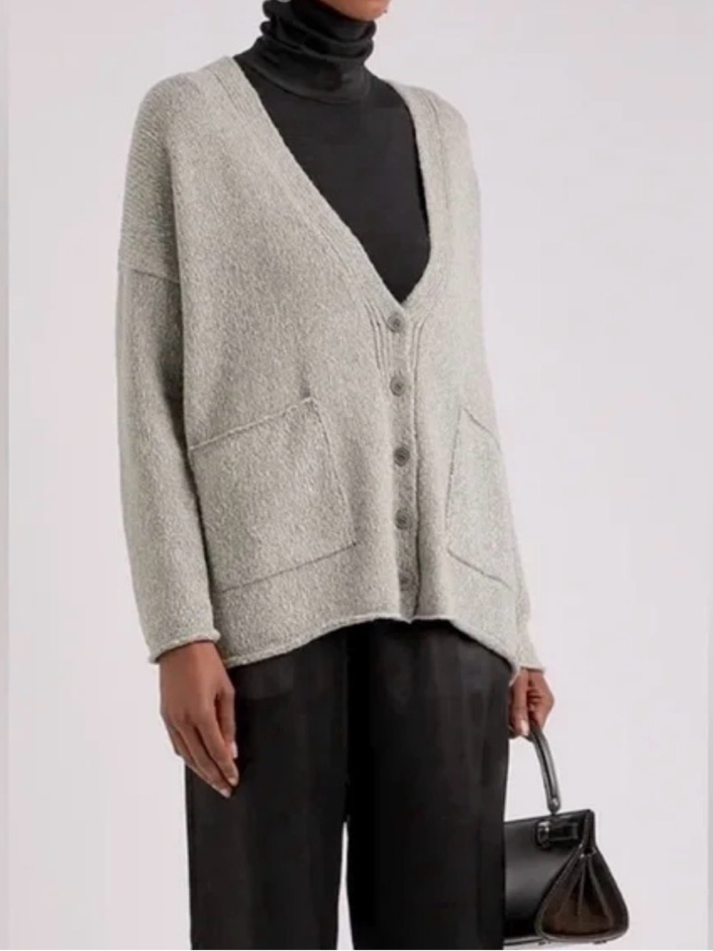 Eileen Fisher V-neck Organic Cotton Cardigan In Delphine Grey Alpaca Sm NWT - Picture 2 of 11